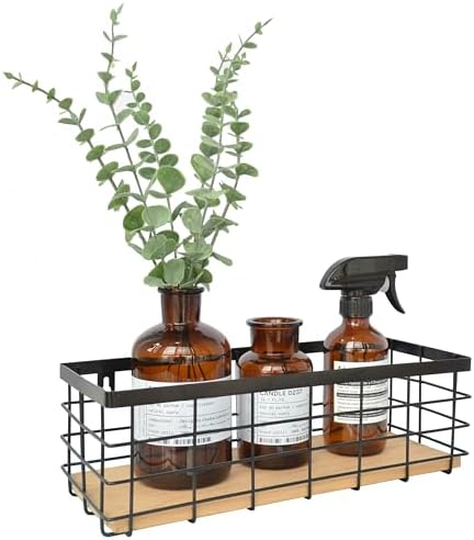 ShabbyDecor Detachable Wood Base Wire Basket tabletop or wall mount, Medium - Image 3