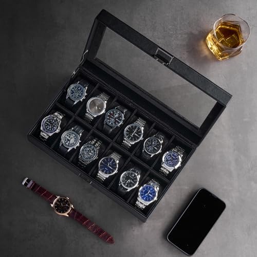 ProCase 12 Slots Watch Case Box for Men -AllBlack - Image 4