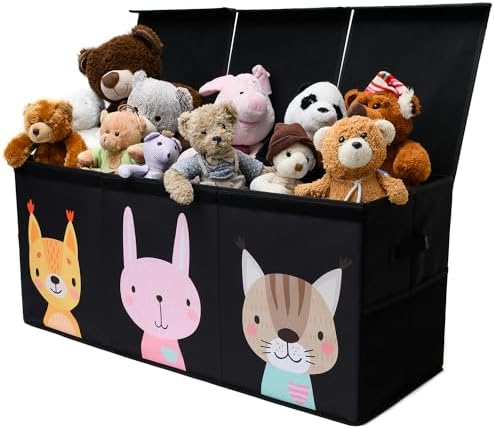 SoftOwl Extra Large Toy Storage Organizer with Lid - Sturdy, Collapsible Toy Chest Storage Box with Cute Design - Toys Bin with Dividers for Kids, Boys, Girls, Nursery, Bedroom, Play room 37"x16"x14" by SoftOwl