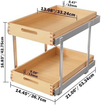 2 Tier Pull Out Drawers for Cabinets 15"W x 21"D, Farmeless&Farme - Image 2