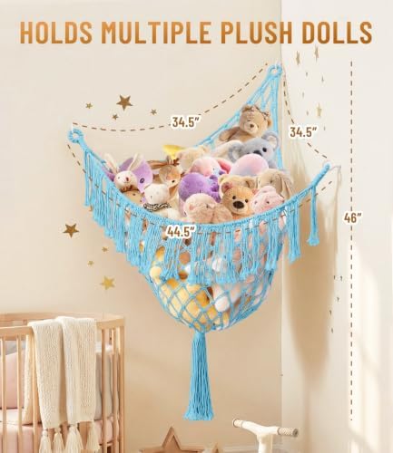 Lare Stuffed Animal Storage Hammock Corner Net - 45" W x 45" H (Blue) - Image 6