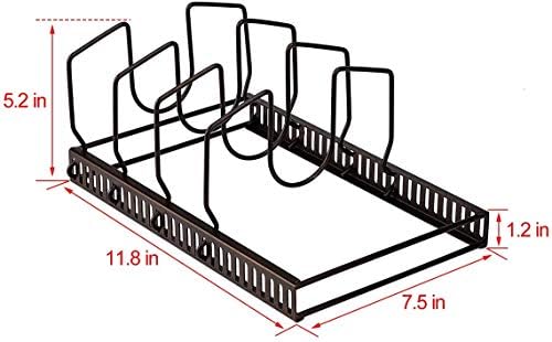 Toplife Pot Lids Organizer Rack for Cabinet and Countertop, 7+ Pan Lids and Bakeware Organizer Rack Holder with 7 Adjustable Compartments - Brown - Image 2