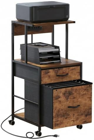 Printer Stand with Charging Station, File Cabinet for Home Office by VonDream