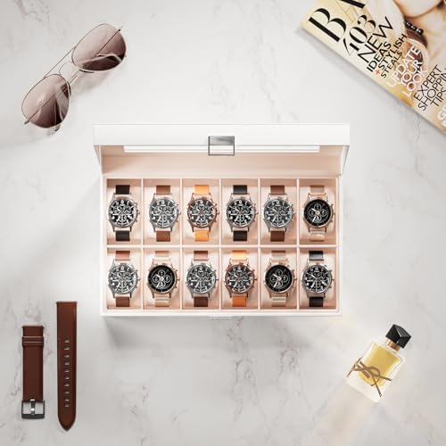 ProCase Watch Box Organizer, 12 Slot Watch Display Case, White - Image 4