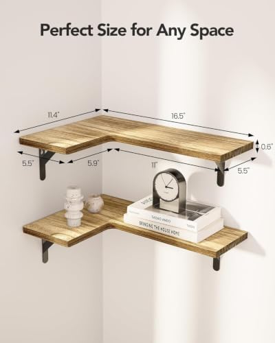 Amada Corner Floating Shelves, Paulownia Wood, Set of 4, Natural Wood - Image 3