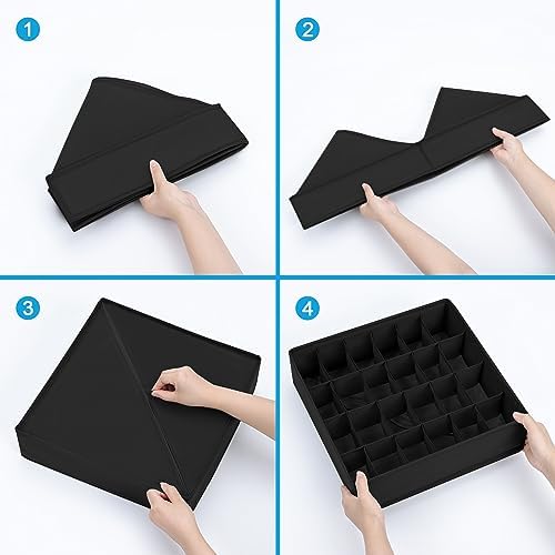 Underwear Organizer 4 Pack, 24 Cell Sock Drawer Organizer Divider, Sock and Underwear Drawer Organizer Foldable Tie Organizer for Socks, Underwear, Belts, Ties. (Black) - Image 3