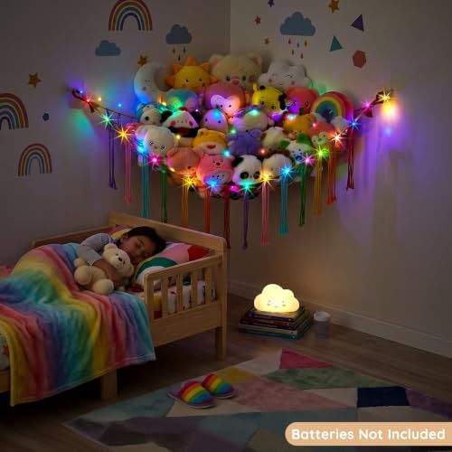 Basumee Stuffed Animals Hammock with LED Light Corner Net, Girls Room Decor - Image 3