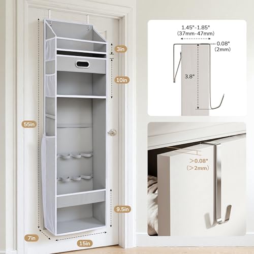 Ordovibe Wrapping Paper Storage Organizer, Over The Door Gift Wrap Holder with Removable Drawer & Side Mesh Pockets – Space Saving Closet Organizer for Christmas, Halloween, Birthday Rolls Supplies Gray - Image 6