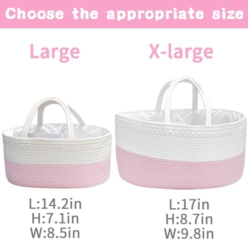 X-Large Baby Diaper Caddy Organizer, Cotton Rope Nursery Storage Basket - Image 2