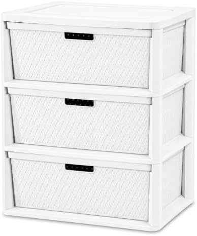 Wide 3-Drawer Plastic Storage Tower with Cross-Weave Removable Bins by Unknown