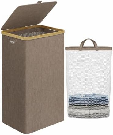 IEGrow Laundry Hamper with Lid,110L Laundry Basket with Mesh Bags,Brown by iEGrow