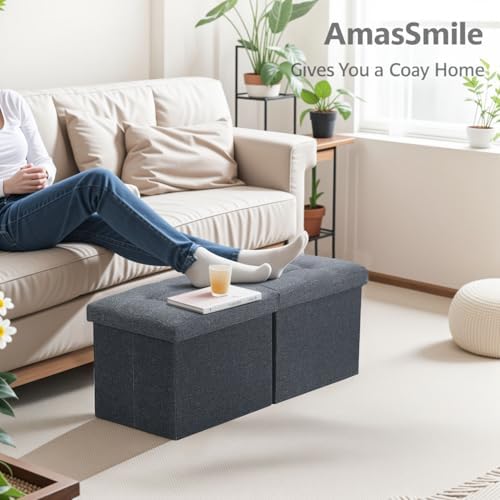 AmasSmile Footrest Ottoman Storage Bench,34" Linen Folding Chest,Gray - Image 4