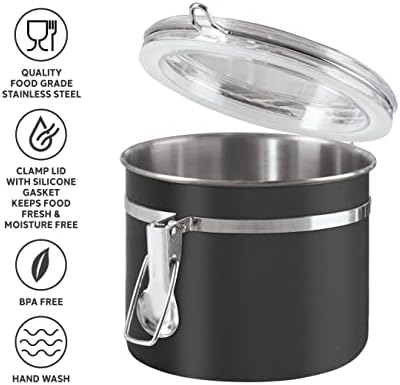 Oggi Stainless Steel Kitchen Canister 26 fl oz, Black - Airtight Clamp Lid, Clear See-Thru Top - Ideal for Kitchen Storage, Food Storage, Pantry Storage. Size 5" x 3.5". - Image 3