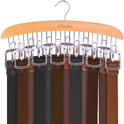 Ohuhu Belt Hanger 12 Hooks Wooden 360° Rotating Closet Organizer by Ohuhu