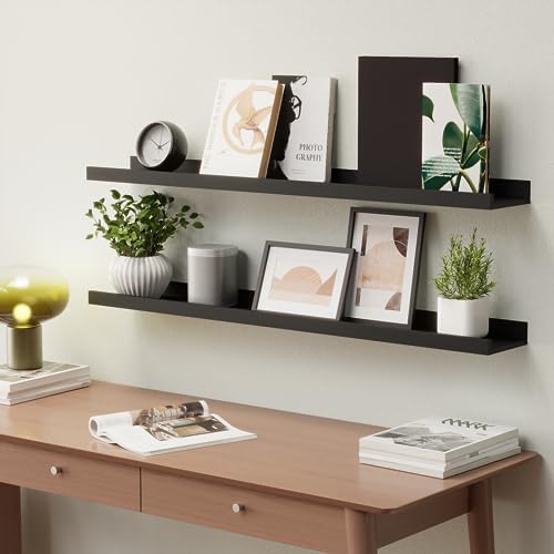 Boswillon Floating Shelves Set of 2, Long Wall Shelf with Lip, 36in, Black - Image 2