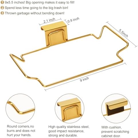 Large Stainless Steel Trash Bag Holder for Kitchen Cabinets Doors and Cupboards, Gold - Image 4