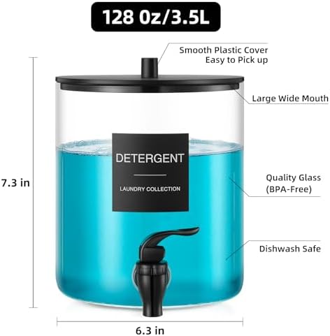 Glass Laundry Detergent Dispenser, 128 oz / 3.5L Fabric Softener Dispenser for Laundry Room Organization, Detergent Holder with Plastic Spigot (Black, 1 Pack) - Image 4