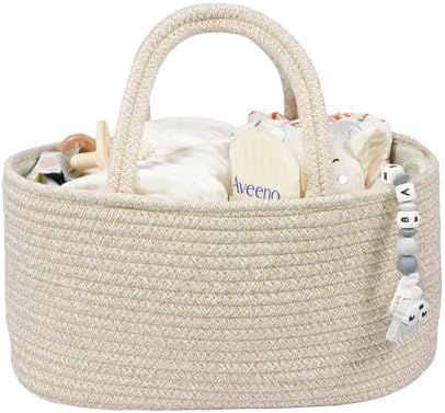 XUANGUO Cotton Rope Baby Diaper Caddy Organizer Basket with Handles Oatmeal by XUANGUO