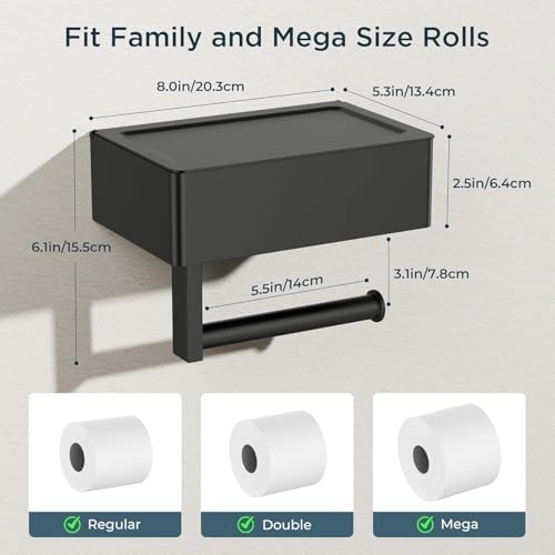 FORIOUS Toilet Paper Holder with Shelf, Wall-Mounted Modern Wipes Dispenser - Image 3
