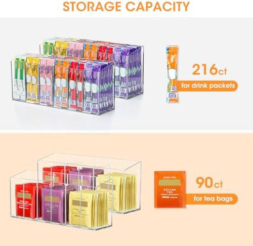 Aieve 2 Pack Drink Packet Organizer, Water Drink Packet Holder with Removable Dividers for Pantry Organizers and Storage, Water Flavor Powder Mix Holder for Kitchen Storage Organization - Image 6