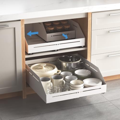Pull Out Cabinet Organizer 15.8"-23"D&10"-16"W Raised Walls White by AmzAgeHomeKitchen