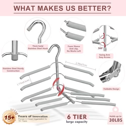 Space Saving Clothes Hangers,6 Tier Non Slip Shirt Hangers Closet Organizer - Image 4