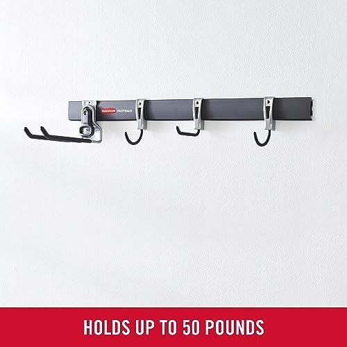 Rubbermaid FastTrack Garage Storage Utility Hooks 5 Piece Black All in One Rail Hook Kit and Tool Organizer Heavy Duty for Home/Garage/Shed/Garden - Image 4