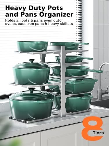 MUDEELA 8-Tier Heavy Duty Pots and Pans Organizer, 15.83" H Sliver - Image 5