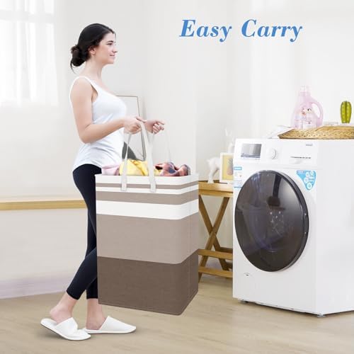 BlissTotes 3-Pack Laundry Basket, Collapsible Laundry Hamper, Khaki, 100L - Image 5