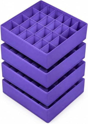 Sock Organizer 4 Pack, 24 Cell Underwear Organizer Foldable Underwear Storage, Sock and Underwear Drawer Organizer for Socks Ties Underwear Belts. Purple by EasortmPackingCubes