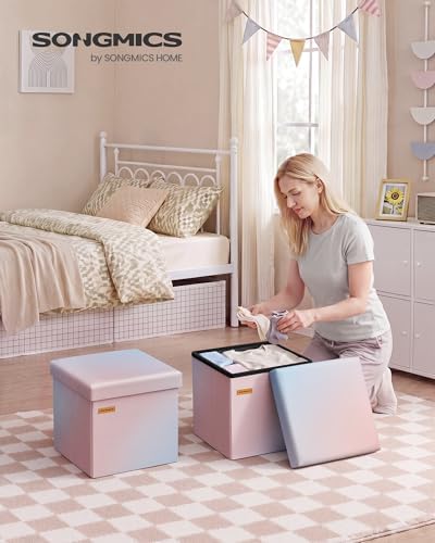 SONGMICS Small Folding Storage Ottoman, 11.8 x 11.8 x 11.8 in - Image 2