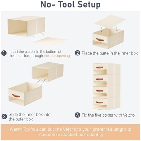 DIMJ Closet Organizers and Storage - Pull-out Fabric Bins with Drawers for Closet Foldable Clothes Organizers with Clear Window, Stackable Storage Drawers for Bedroom,Living Room,Shelf,4-Pack, Beige - Image 5