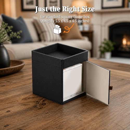 LAMOTI Leather Tissue Box Cover with Storage Tray, Square Facial Tissue Box Holder for Bathroom, Office Table, Countertop, Night Stand & More (Black) - Image 5
