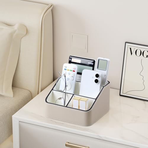PU Leather Desk Organizer, Remote Control Holder (Small/Beige) - Image 6
