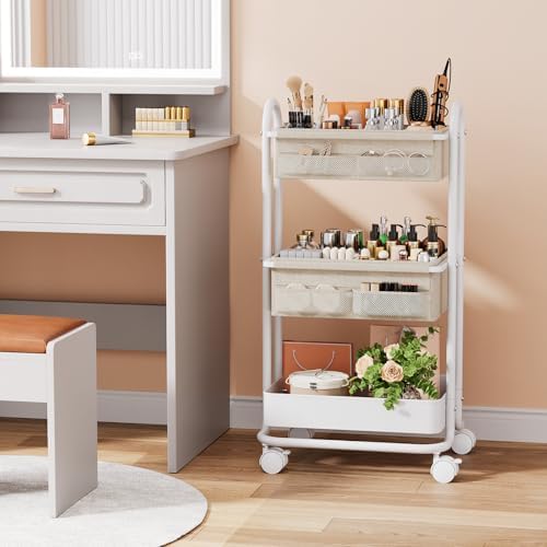 Modanais Baby Diaper Caddy Organizer Cart - 3 Tier Rolling Cart, Off White - Image 5