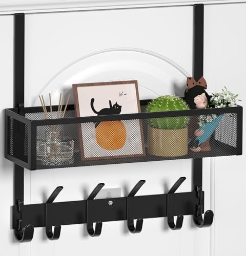 Over The Door Organizer, Towel Rack with Hooks & Basket Fits Doors 1 3/4" by Aimeaihe