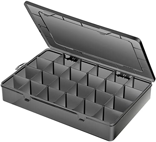 Gbivbe Large 24 Grids Plastic Organizer Box Adjustable Dividers,Clear Storage Box for Jewelry, Art DIY Crafts, Washi Tapes, Beads and Small Parts(Black, 1Pack) by Gbivbe