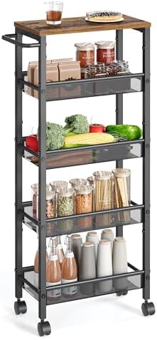 VASAGLE 5-Tier Slim Rolling Storage cart with Wheels, 8.7 Inches, Metal by VASAGLEbySONGMICSHOME
