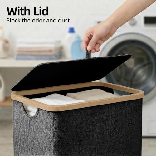 efluky Slim Laundry Hamper with Lid and Removable Bag, 100L Black - Image 2