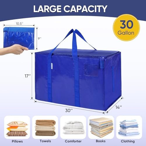 TICONN 6 Pack Extra Large Moving Bags with Zippers & Carrying Handles, Heavy-Duty Storage Tote Moving Boxes for Space Saving (6 PK, 30 Gallon) - Image 4