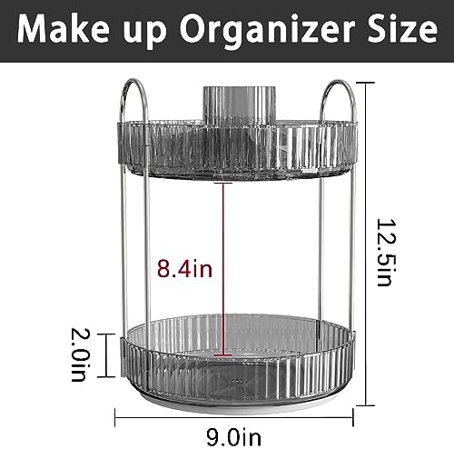 shuang qing Rotating Makeup Organizer for Vanity, High-Capacity Skincare Clear Make Up Storage Perfume Organizers Cosmetic Dresser Organizer Countertop 360 Spinning (Gray, New-2 Tier) - Image 4