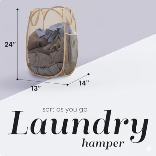 Handy Laundry Collapsible Mesh Pop Up Hamper with Side Pocket - Image 2