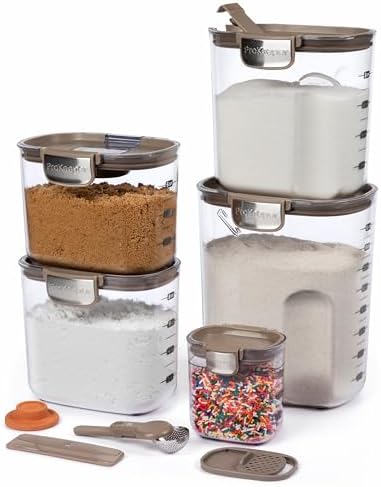 ProKeeper+ Airtight Food Storage Container Set – Clear Plastic Flour and Sugar Canister Set with Magnetic Accessories for Kitchen Organization (Taupe, 9-Piece) - Image 2