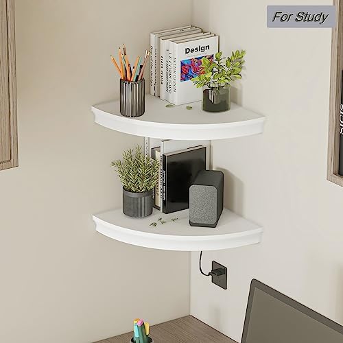 HAO Floating Corner Shelf Invisible Wall Mounted Shelves Radial Shape Cable Wire Hole Pattern Perfect for Bedroom Bathroom Living Room Kitchen 17 Inch Set of 2 White - Image 2