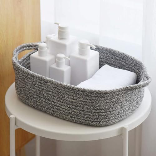 Woven Cotton Rope Storage Basket, Cube Changing Table Organizer for Closet Towels, Baby Nursery Bin, Small Dog Cat Toy Box, Gift Baskets empty (14.5"x 11"x 5") by CIKI HOME - Image 2