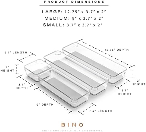 BINO | 4-Piece Drawer Organizer Bin Set - Grey, Small | THE MODULAR+ | Multi-Purpose Storage | Soft-Grip Lining and Non-Slip Rubber Feet | Durable | BPA-Free | Desk Drawer Organizer | Vanity - Image 3