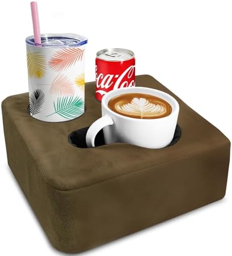 Couch Cup Holder Pillow Tray & Caddy - for Sofa, Bed, Car, Man Cave | Keep Drinks at Hand & Spill-Proof Accessories for New Parents, Camping, Park, Boat, Beach - Brown by NISDOING