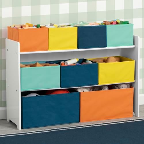 Delta Children Deluxe Multi-Bin Toy Organizer with Storage Bins - Greenguard Gold Certified, White with Navy/Green/Pastel Bins - Image 2