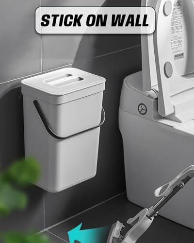 Kitchen Compost Bin - 3.2 Gallons Hanging Trash Can with Lid for Kitchen Bathroom, Under Sink Trash Can, Outdoor Compost Bucket with Lid, 12L(White) - Image 3