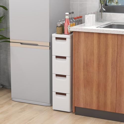 LOKO 4-Drawer Narrow Storage Cabinet, Slim Rolling Cart (7.5"x16.5"x29.5") - Image 2
